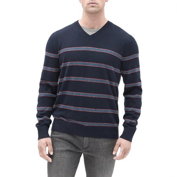 GAP Factory Stripe V-Neck Sweater - Picture 1 of 7